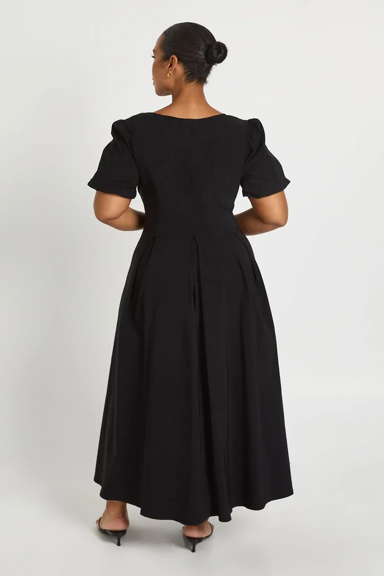 Plus Benglaine Scoop Neck Puff Sleeve Midaxi - black - 2