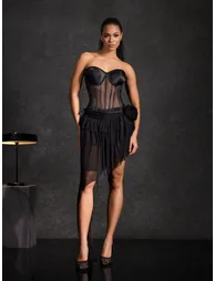 Cipher Strapless Lace Up Mesh Skirt Set - 2