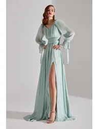 Anika Slit V-Neck Evening Dress - 3