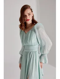 Anika Slit V-Neck Evening Dress - 1