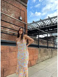 Rainbow Swirl Asymmetric Hanky Hem Midi-dress - 1