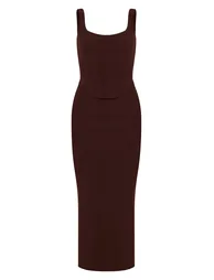 Chocolate Woven Corset Detail Maxi Dress - 4