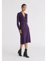 Long Sleeve Knitted Button Wrap Dress - 3