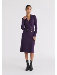 Long Sleeve Knitted Button Wrap Dress - 2