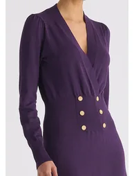 Long Sleeve Knitted Button Wrap Dress - 5
