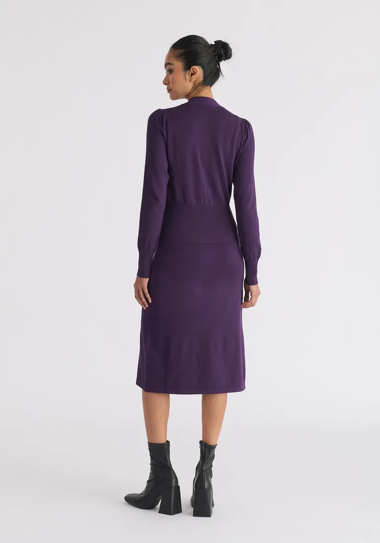 Long Sleeve Knitted Button Wrap Dress - 4