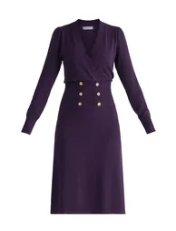 Long Sleeve Knitted Button Wrap Dress - 1
