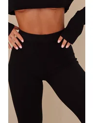 Black Knitted Split Hem Flare Trousers - 3