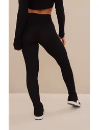 Black Knitted Split Hem Flare Trousers - 2