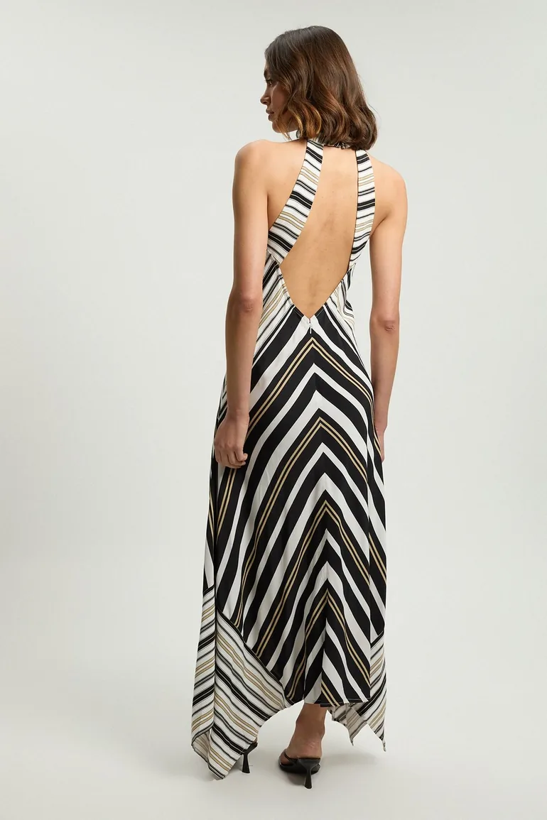 Petite Contrast Stripe Viscose Maxi Halter Dress - 2