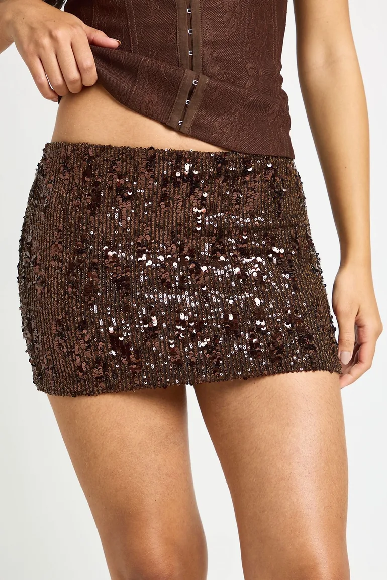 Sequin Mini Skirt - chocolate - 3
