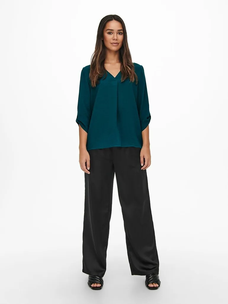 V-Neck Blouse with 3/4 Length Sleeves - 1