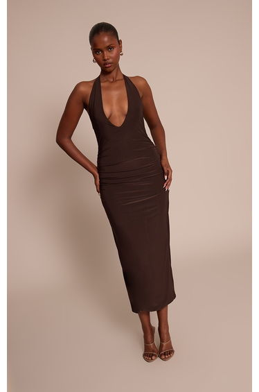 Chocolate Extreme Plunge Maxi Dress