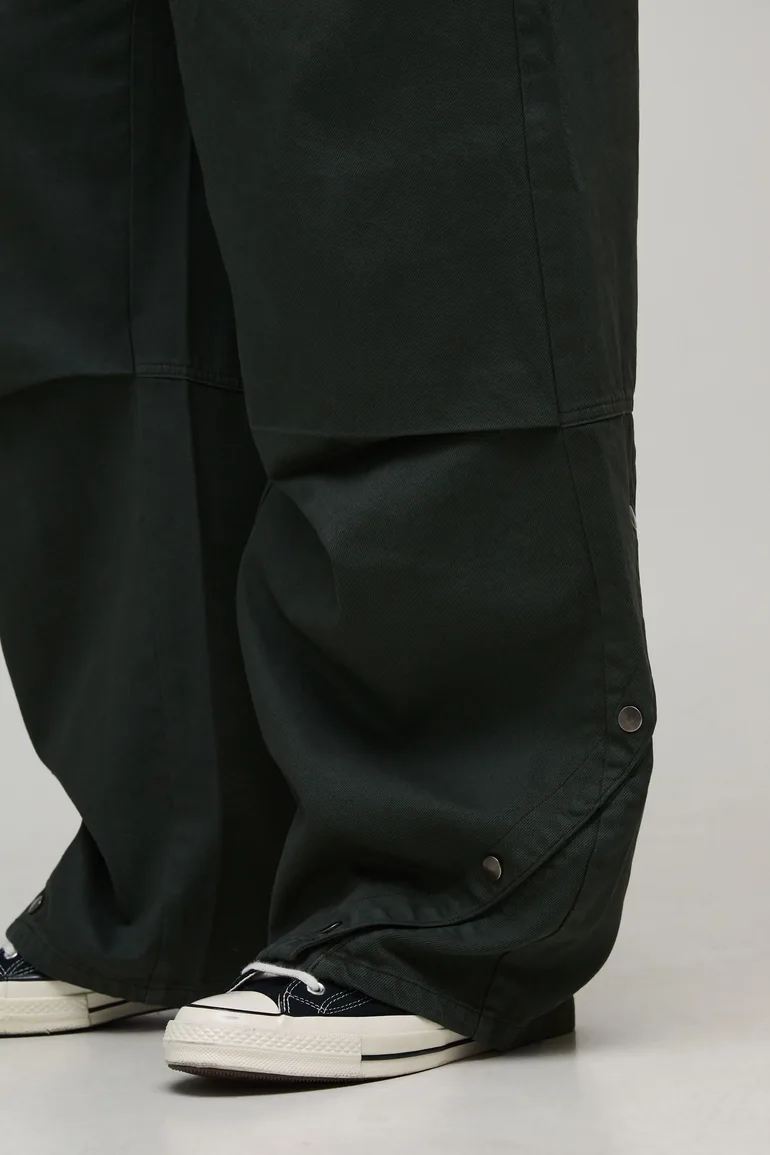Tall Elasticated Waist Oversized Hem Popper Trousers - khaki - 2