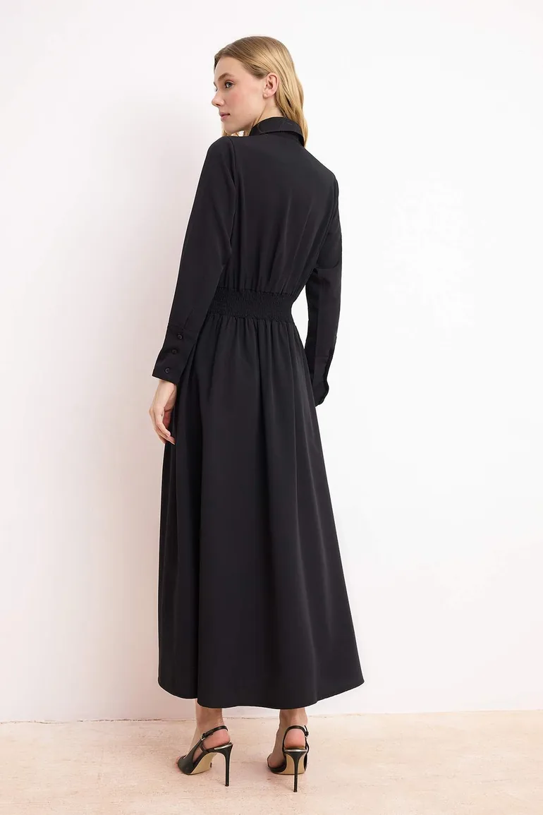 Black Unlined Plain Woven Terryviscose Hijab Dress - 3