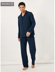 Crinkled Cotton Long Sleeve Shirt and Pyjama Set