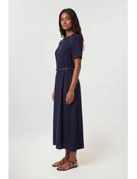 Petite Premium Viscose Linen Woven Midi Dress With Stud Detail - 1