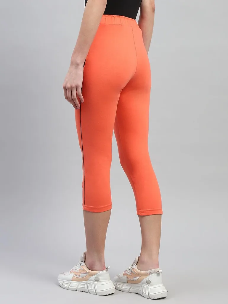 Women Orange Solid Drawstring Waistband Regular Fit Capris - 3