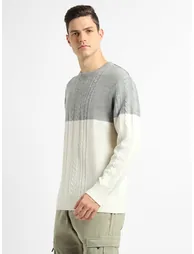 Textured Cable Knit Color Block Sweater - 2