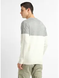 Textured Cable Knit Color Block Sweater - 3