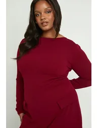 Plus Jersey Crepe Slash Neck Long Sleeve Jumpsuit - burgundy - 3