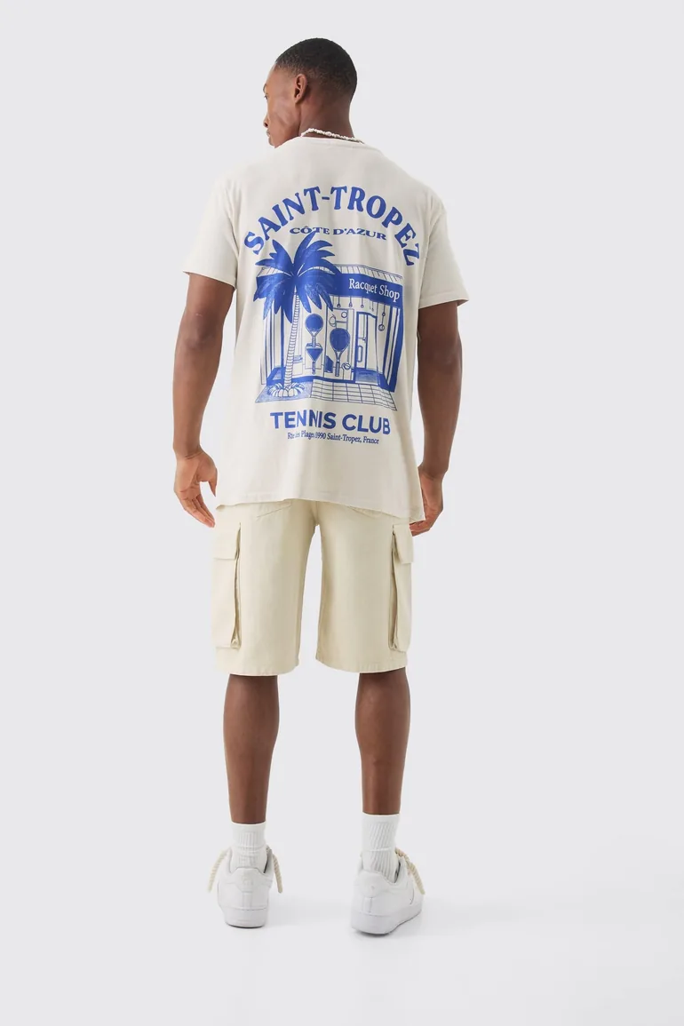 Oversized Saint Tropez Print T-shirt - ecru - 1