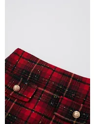 Flickering Plaid Mini Bud Skirt in Red - 3