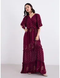 Burgundy Paisley Print Maxi Dress - 2
