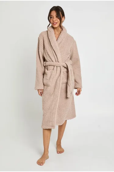 روب منزلي فليس طويل - بيج