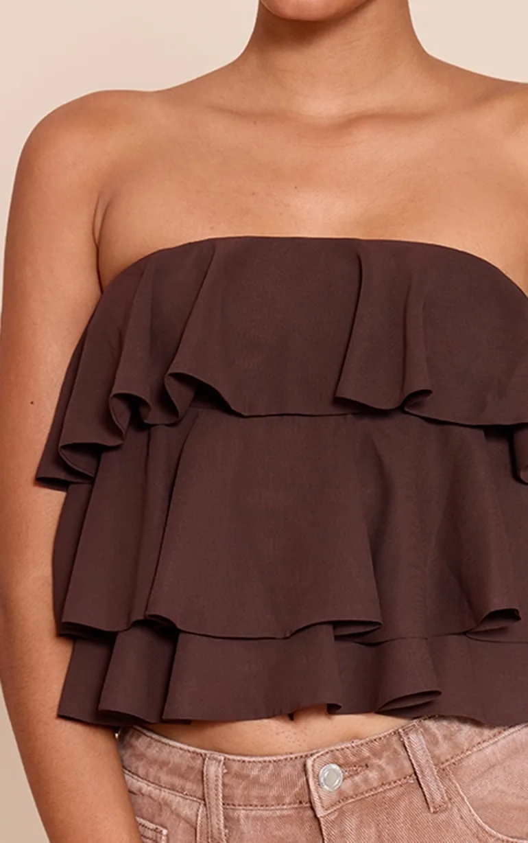 Chocolate Chiffon Ruffle Detail  Bandeau - 3