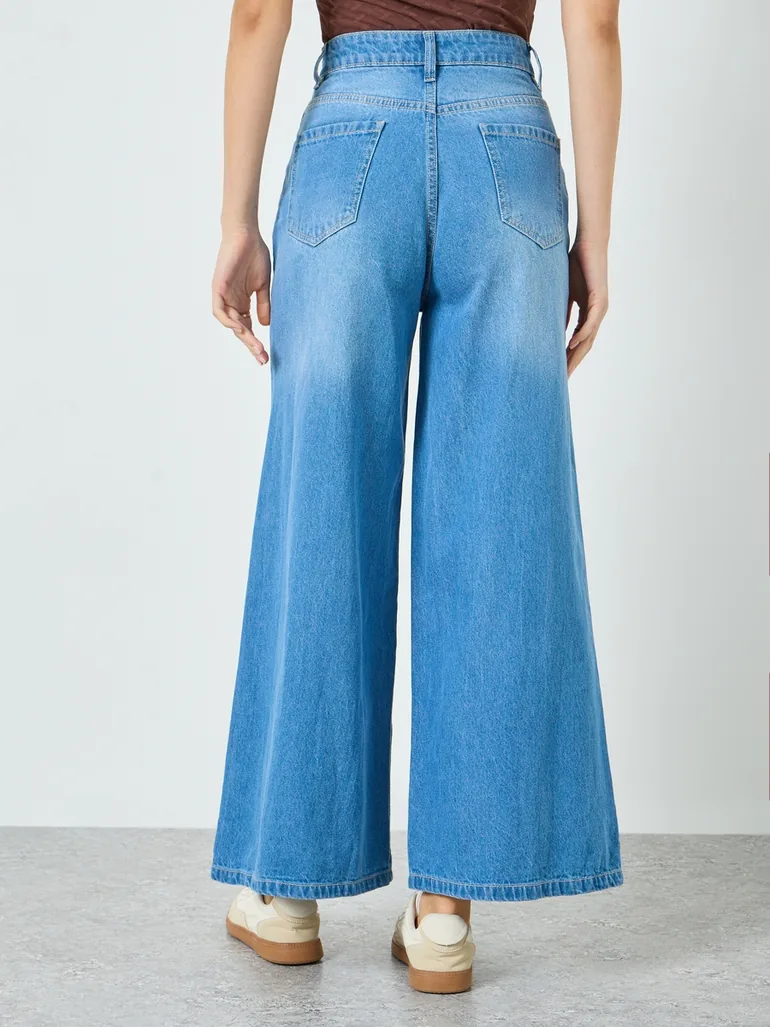 Women Blue High Rise Wide Leg Jeans - 3