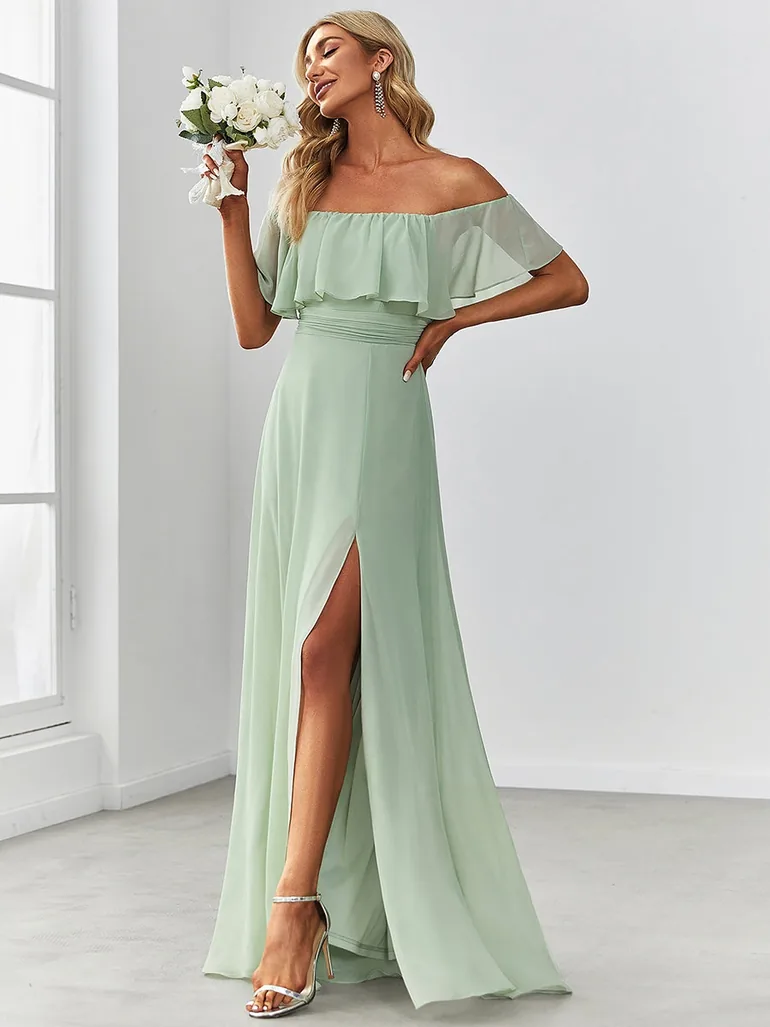 ever ÉMILE|Plus Size Off the Shoulder Formal Bridesmaid Dress with Thigh Split - 2