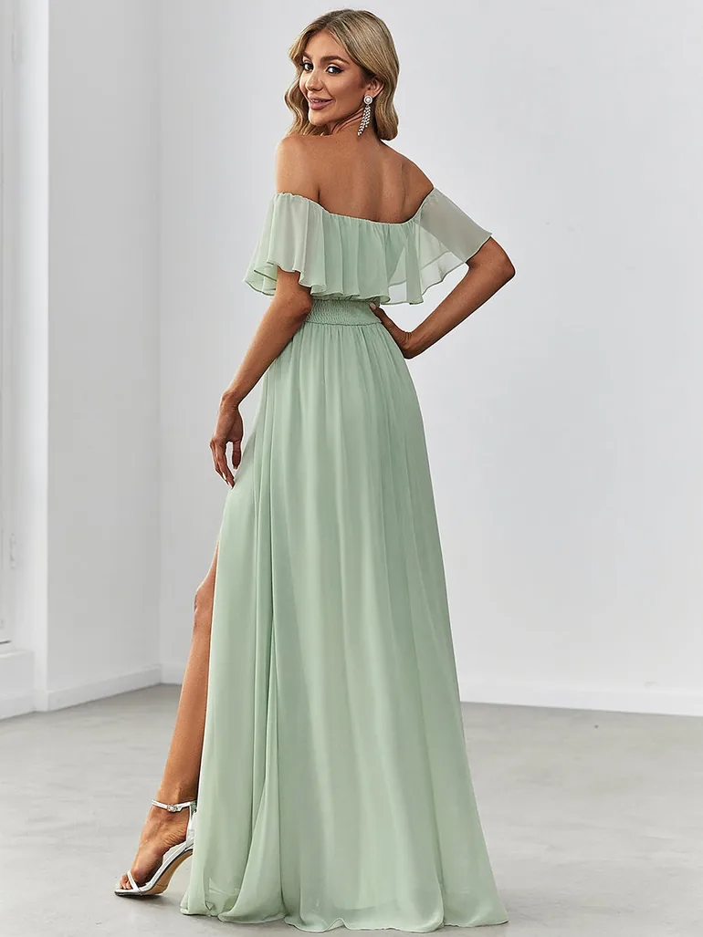 ever ÉMILE|Plus Size Off the Shoulder Formal Bridesmaid Dress with Thigh Split - 1