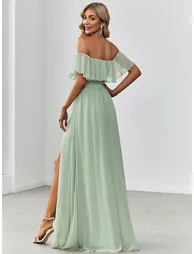 ever ÉMILE|Plus Size Off the Shoulder Formal Bridesmaid Dress with Thigh Split - 1