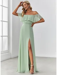 ever ÉMILE|Plus Size Off the Shoulder Formal Bridesmaid Dress with Thigh Split - 3