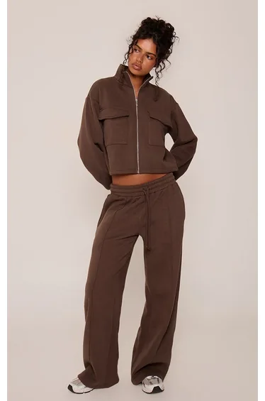 Chocolate Pocket Detail Wide Leg Joggers