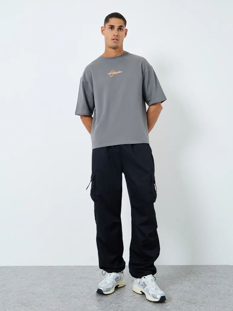 Terry Oversized Slogan Print T-Shirt