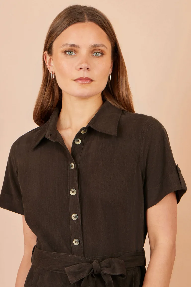 Yumi Brown Cord Relaxed Jumpsuit - 2