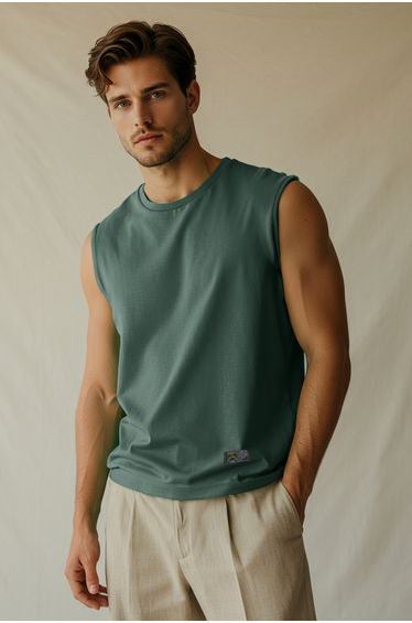 Green Oversize/Wide Cut Vintage/Faded Effect Label Detail T-Shirt/Undershirt