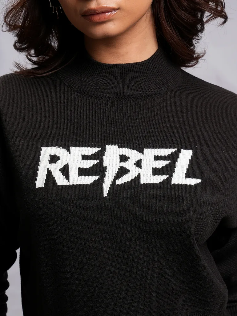 Slogan Print Turtle Neck Sweater - 4