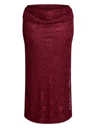 Plus Wine Lace Maxi Skirt - 4
