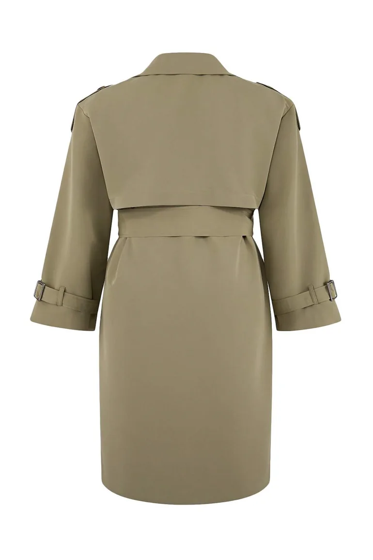Light Khaki Long Oversize Plus Size Trench Coat - 10