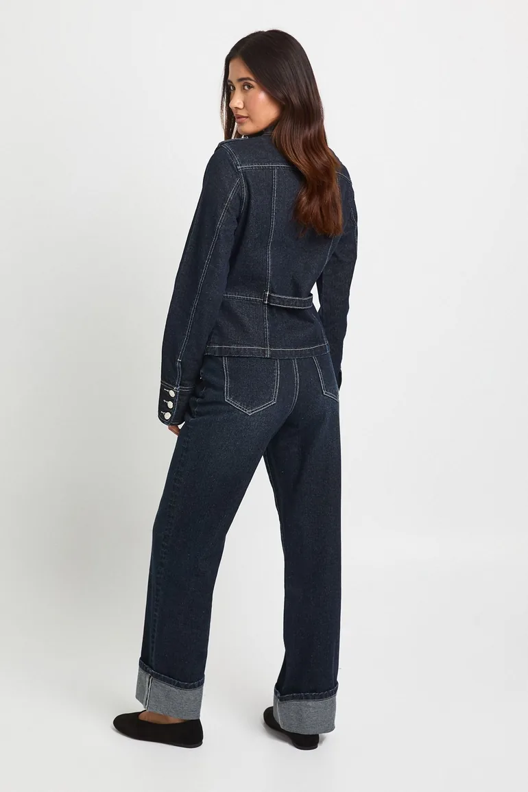High Waist Turn Up Straight Leg Jean - rinse - 1