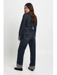 High Waist Turn Up Straight Leg Jean - rinse - 1