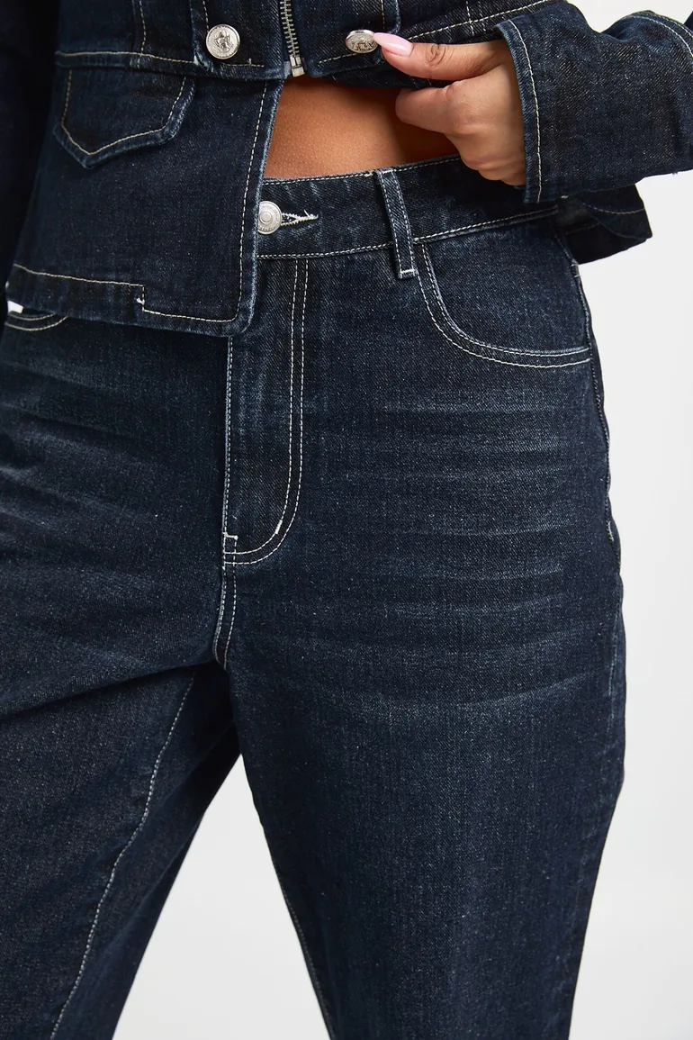 High Waist Turn Up Straight Leg Jean - rinse - 3