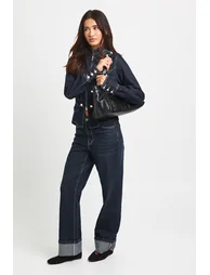 High Waist Turn Up Straight Leg Jean - rinse