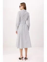 Multi Color Striped Midi Woven Shirt Collar Dress - 3