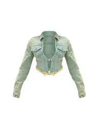 Petite Vintage Bleach Wash Denim Cropped Open Front Fitted Jacket - 4