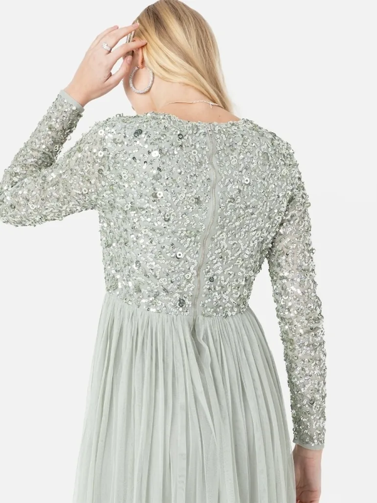 Maya Green Lily Faux Warp Front Embellished Maxi Dress - 3