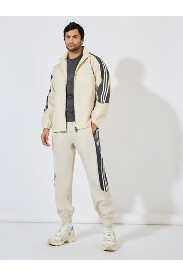 Front Zip Striped Panel Detail Athleisure Track Suit